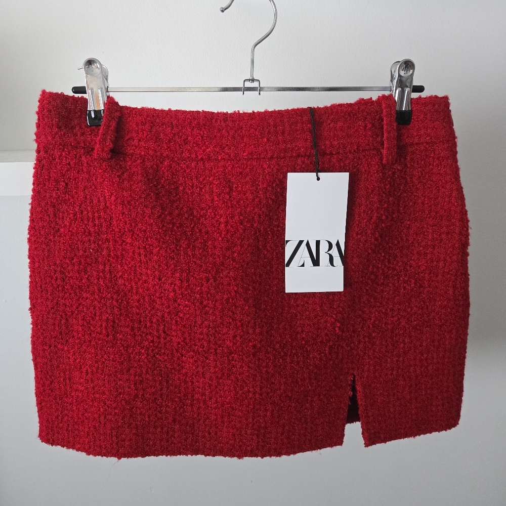 Zara red tweed mini skirt